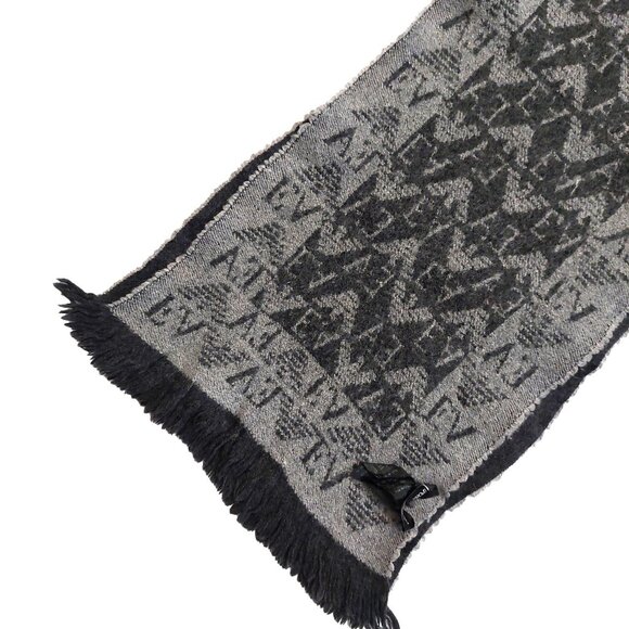 EMPORIO ARMANI Luxury Designer Black & Grey Monogram Color Block Scarf - Picture 10 of 15